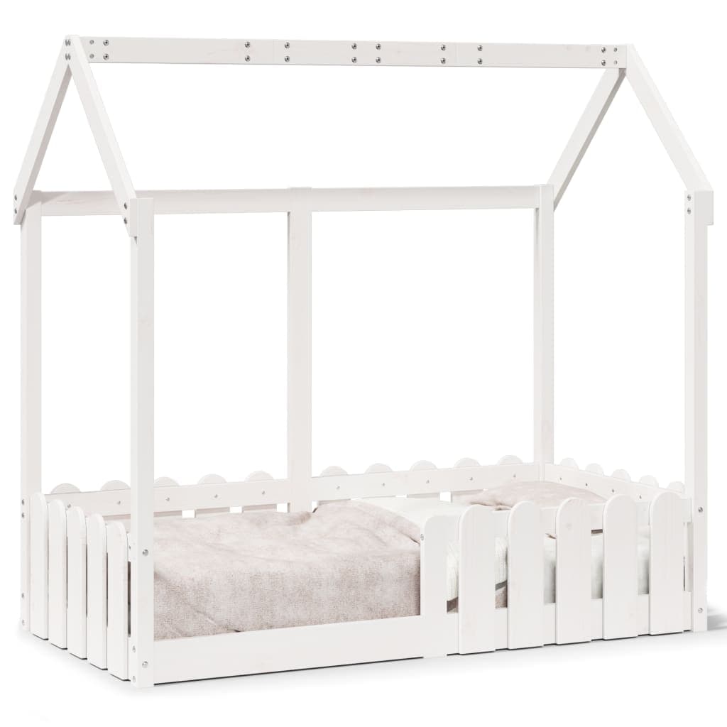 vidaXL Cama Infantil Formato Casa 70x140 cm Pinho Maciço Branco - 3587955208