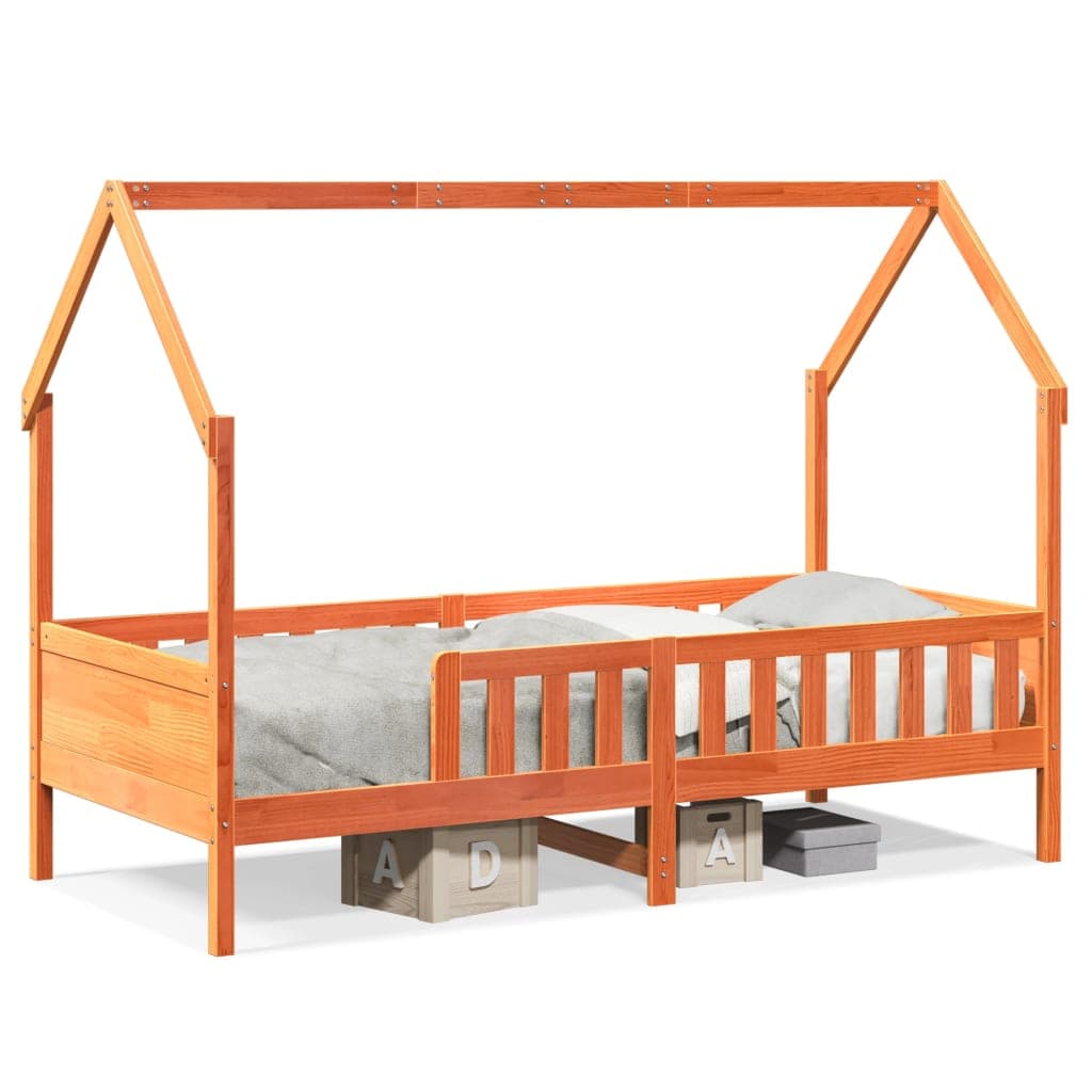 vidaXL Cama Infantil Formato Casa 90x190 cm Pinho Maciço Castanho-mel - 98241398