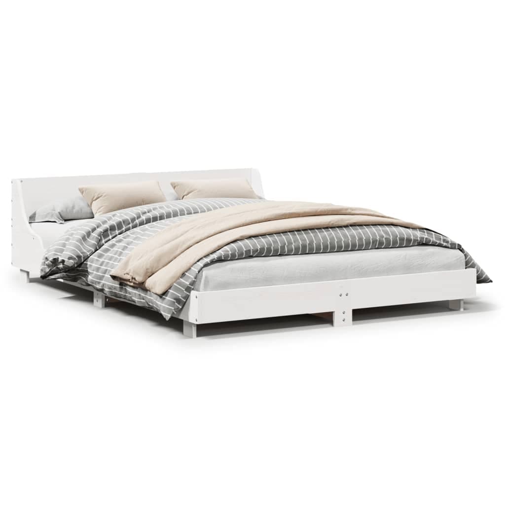 vidaXL Estrutura Cama com Cabeceira 120x190 cm Pinho Maciço Branco - 2249188213