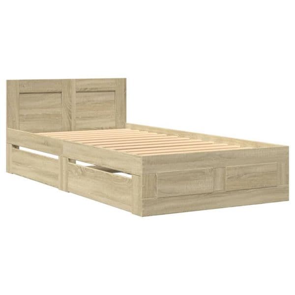 vidaXL Estrutura Cama com Cabeceira Derivados Madeira Carvalho Sonoma - 1664121292