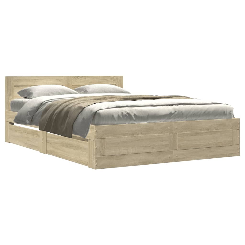 vidaXL Estrutura cama c/ cabeceira derivados madeira carvalho sonoma