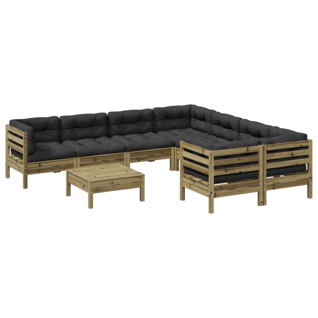 vidaXL 9 Peças Conjunto Sofás de Jardim com Almofadões Pinho Impregnado - 3402864577