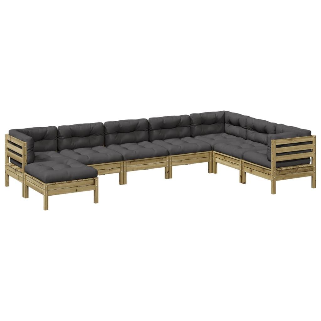 vidaXL 8 Peças Conjunto Sofás Jardim com Almofadões Madeira Pinho Impregnada - 2695189129