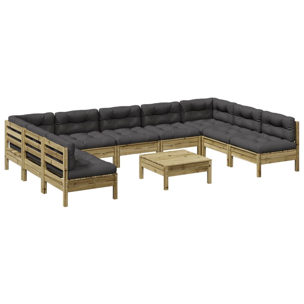 vidaXL 10pcs conj. sofás jardim c/ almofadões madeira pinho impregnado