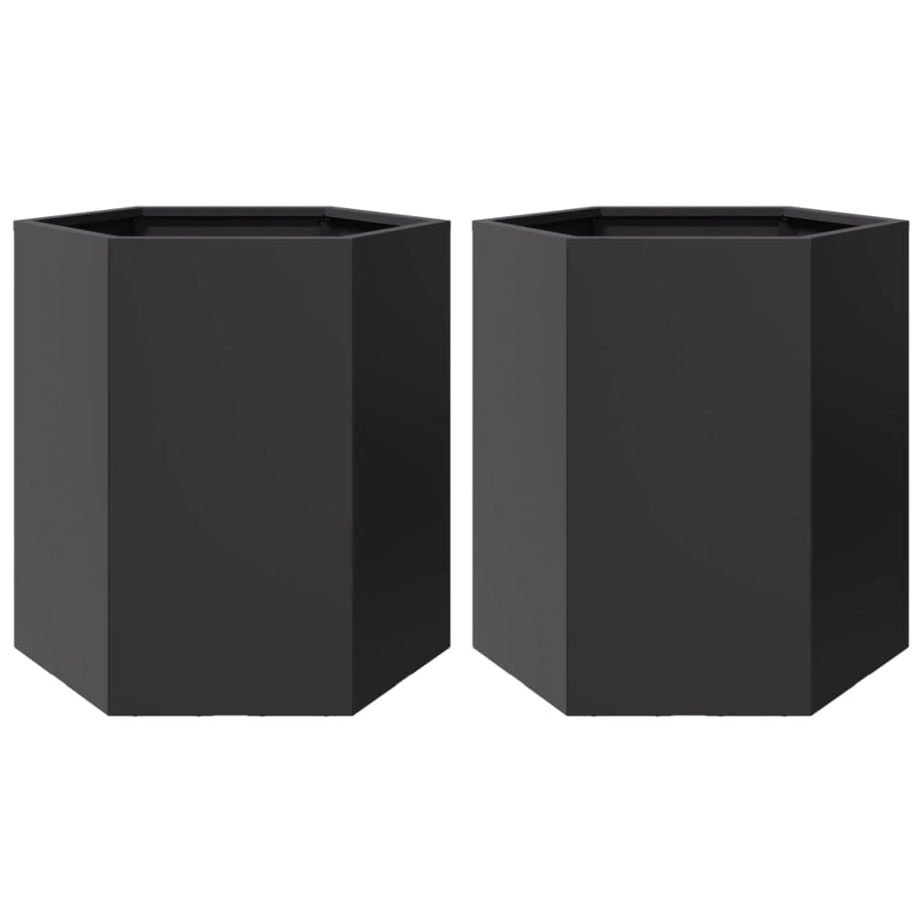 vidaXL Vasos floreiras de jardim 2 pcs hexagonal 46x40x45 cm aço preto