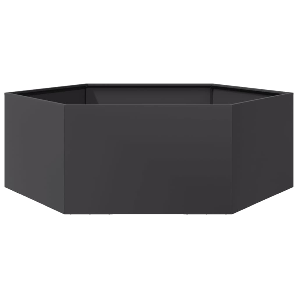 vidaXL Vaso/floreira de jardim hexagonal 138x120x45 cm aço preto