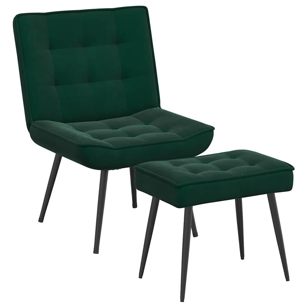 vidaXL Cadeira de descanso com banco veludo verde-escuro