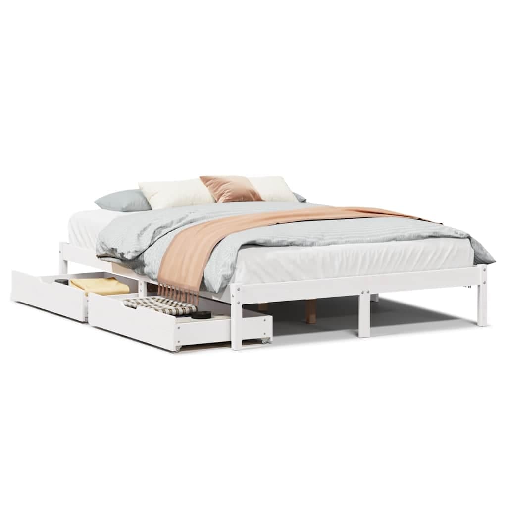 vidaXL Cama sem colchão 135x190 cm madeira de pinho maciça branco