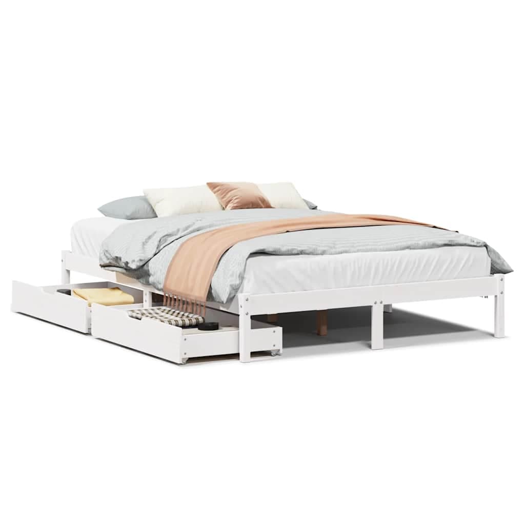 vidaXL Cama sem Colchão 140x200 cm Madeira de Pinho Maciça Branco - 8721102938269