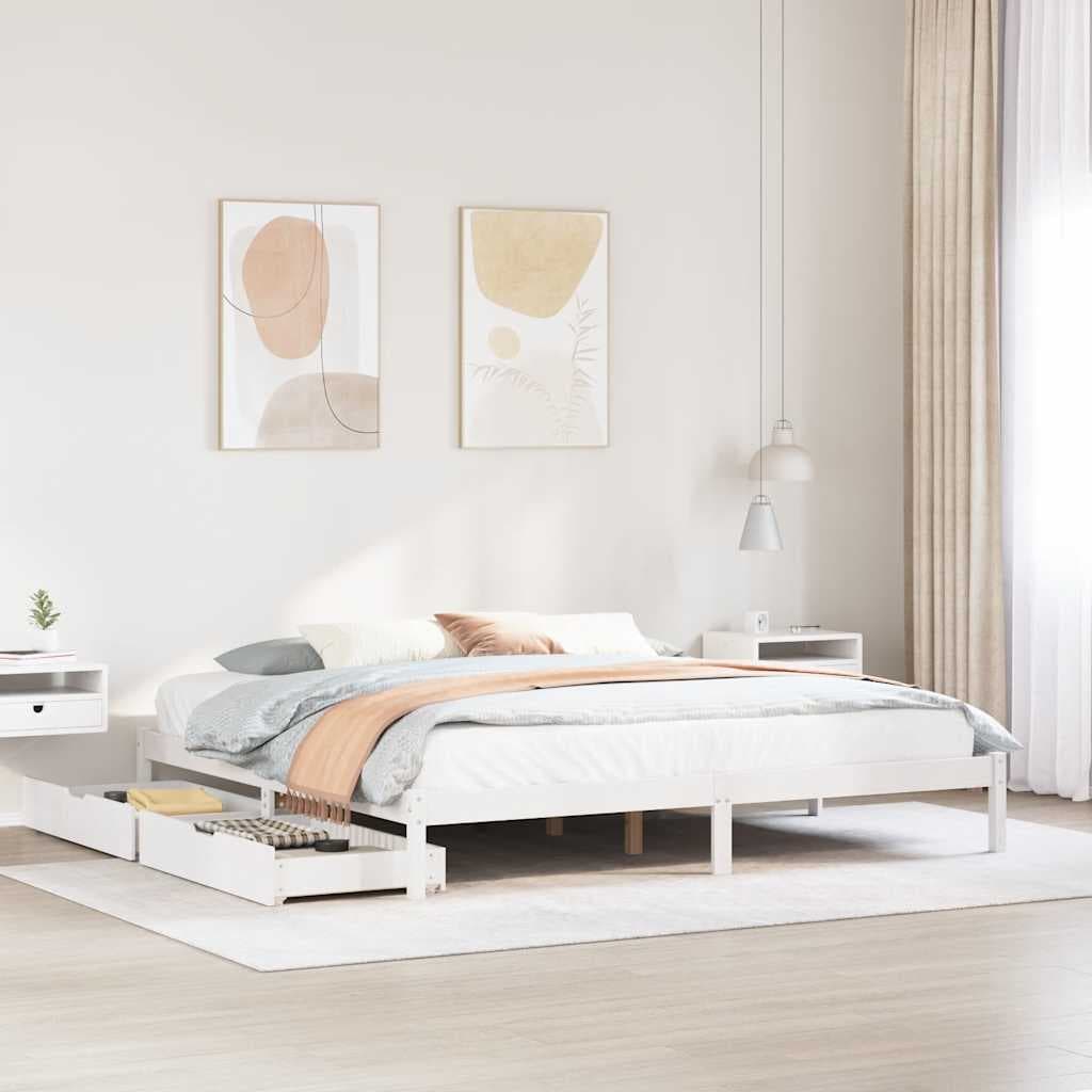 vidaXL Cama sem Colchão 200x200 cm Madeira de Pinho Maciça Branco - 2118130182