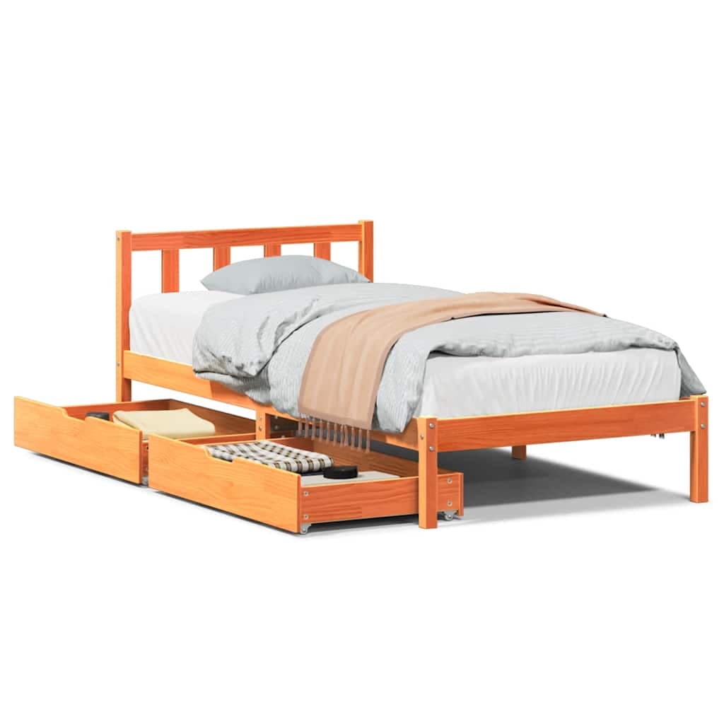 vidaXL Cama sem colchão 100x200 cm pinho maciço castanho-mel