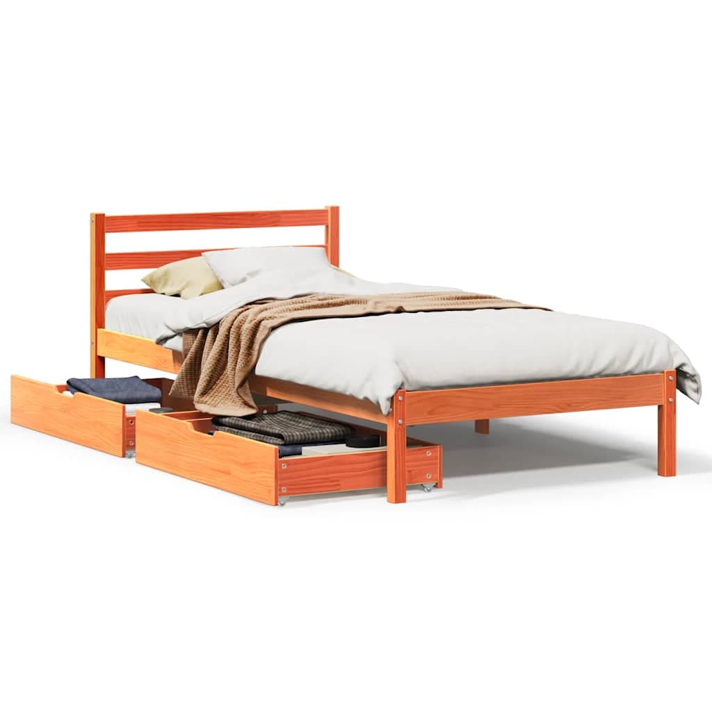 vidaXL Cama sem colchão 75x190 cm madeira de pinho maciça castanho-mel