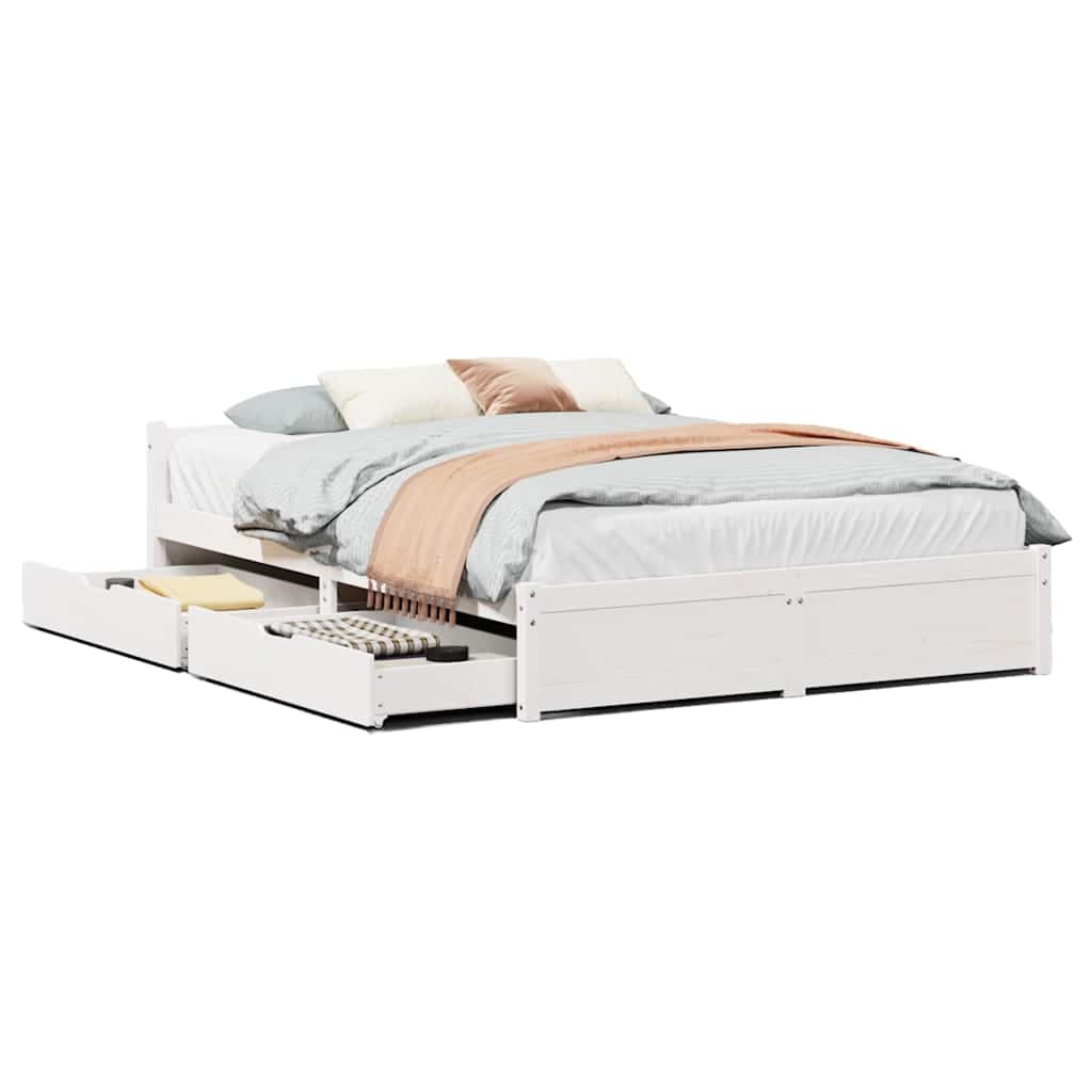 vidaXL Cama sem colchão 135x190 cm madeira de pinho maciça branco