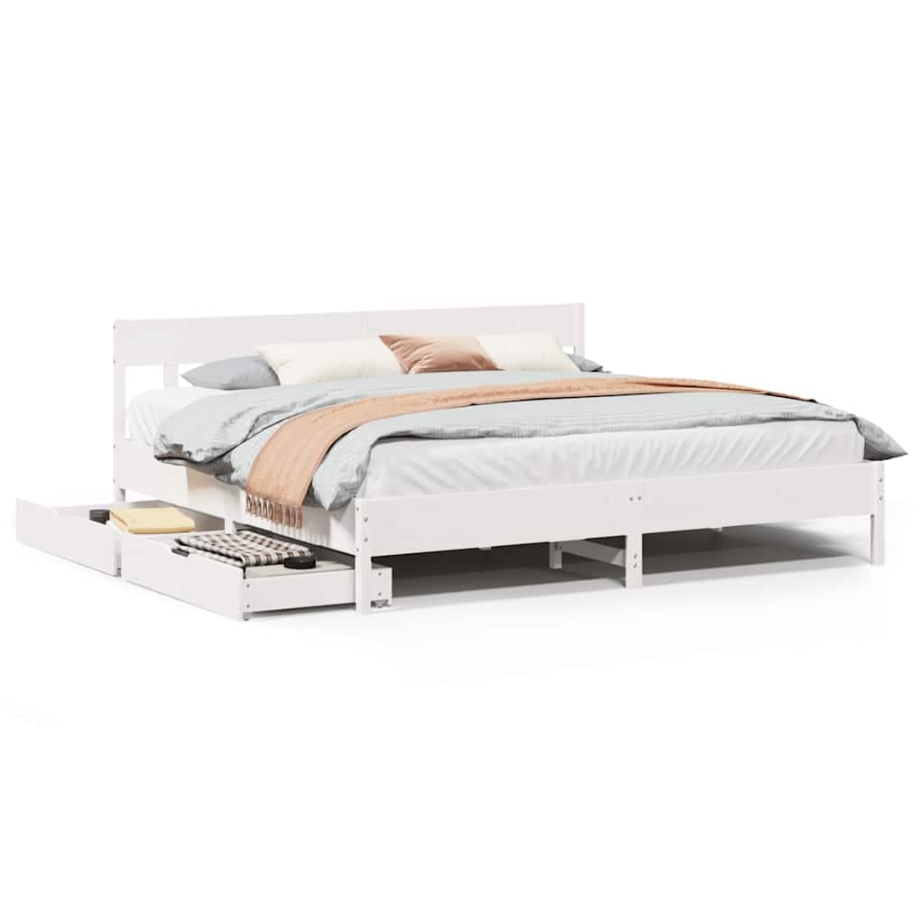 vidaXL Cama sem Colchão 200x200 cm Madeira de Pinho Maciça Branco - 8721102942440