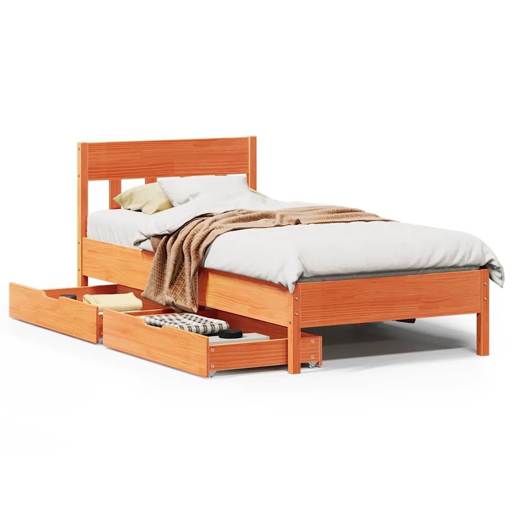 vidaXL Cama sem Colchão 100x200 cm Pinho Maciço Castanho-mel - 8721102942631