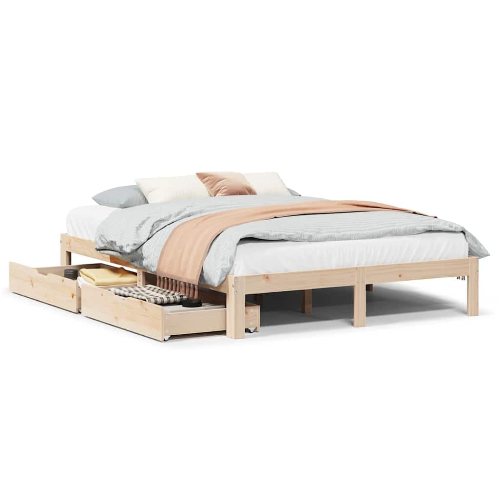 vidaXL Estrutura de Cama com Gavetas 140x200 cm Madeira de Pinho Maciça - 136967656