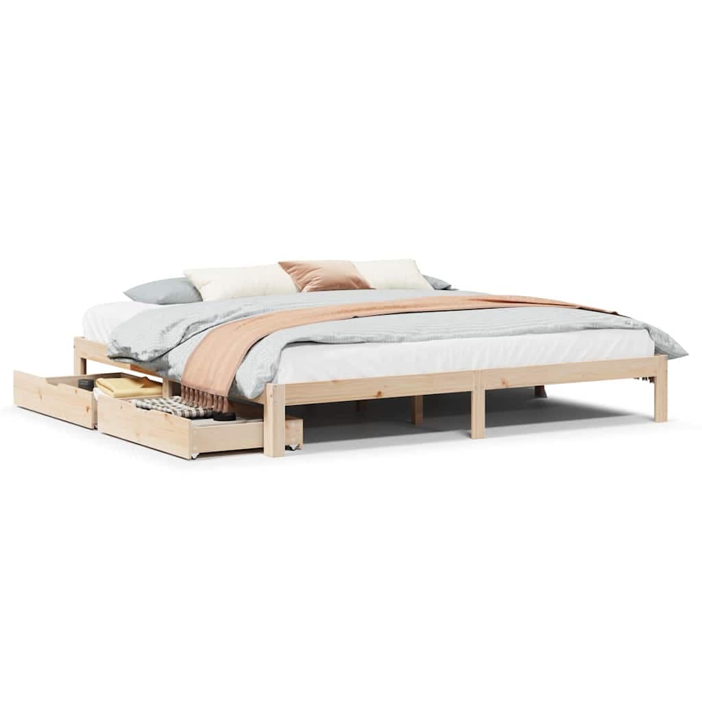 vidaXL Estrutura de cama c/ gavetas 200x200 cm madeira de pinho maciça