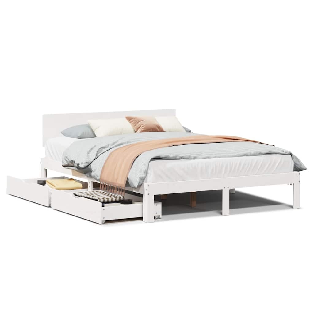 vidaXL Estrutura de cama c/ gavetas 120x200 cm pinho maciço branco
