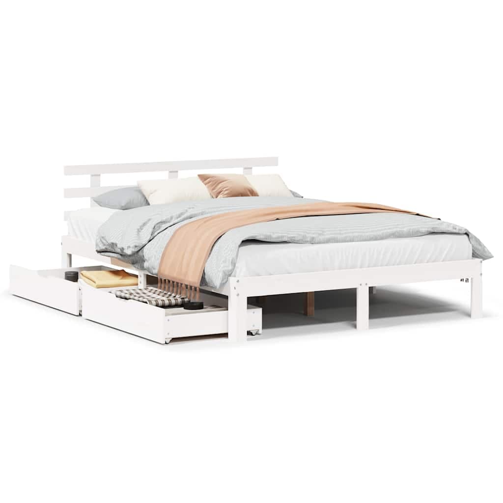 vidaXL Estrutura de cama com gavetas 120x190 cm pinho maciço branco