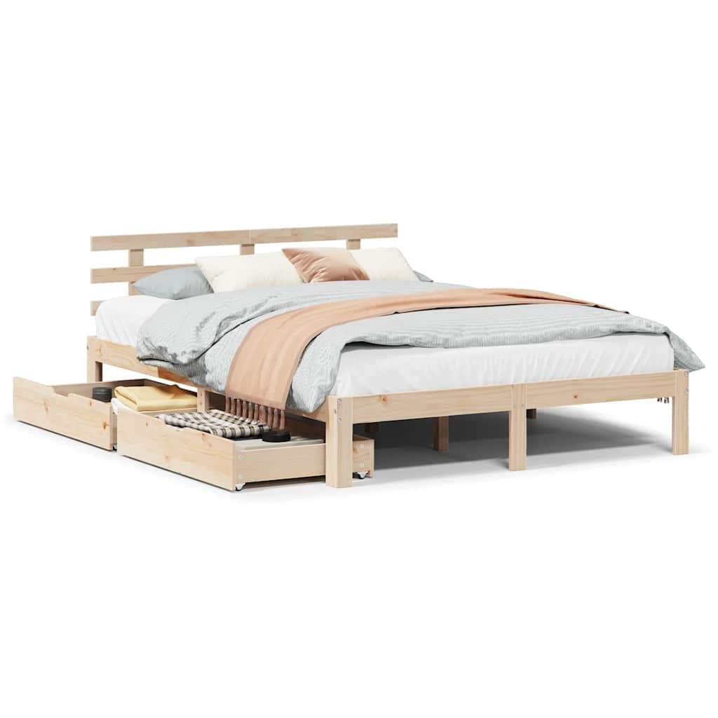 vidaXL Estrutura de Cama com Gavetas 135x190 cm Madeira de Pinho Maciça - 2147101887