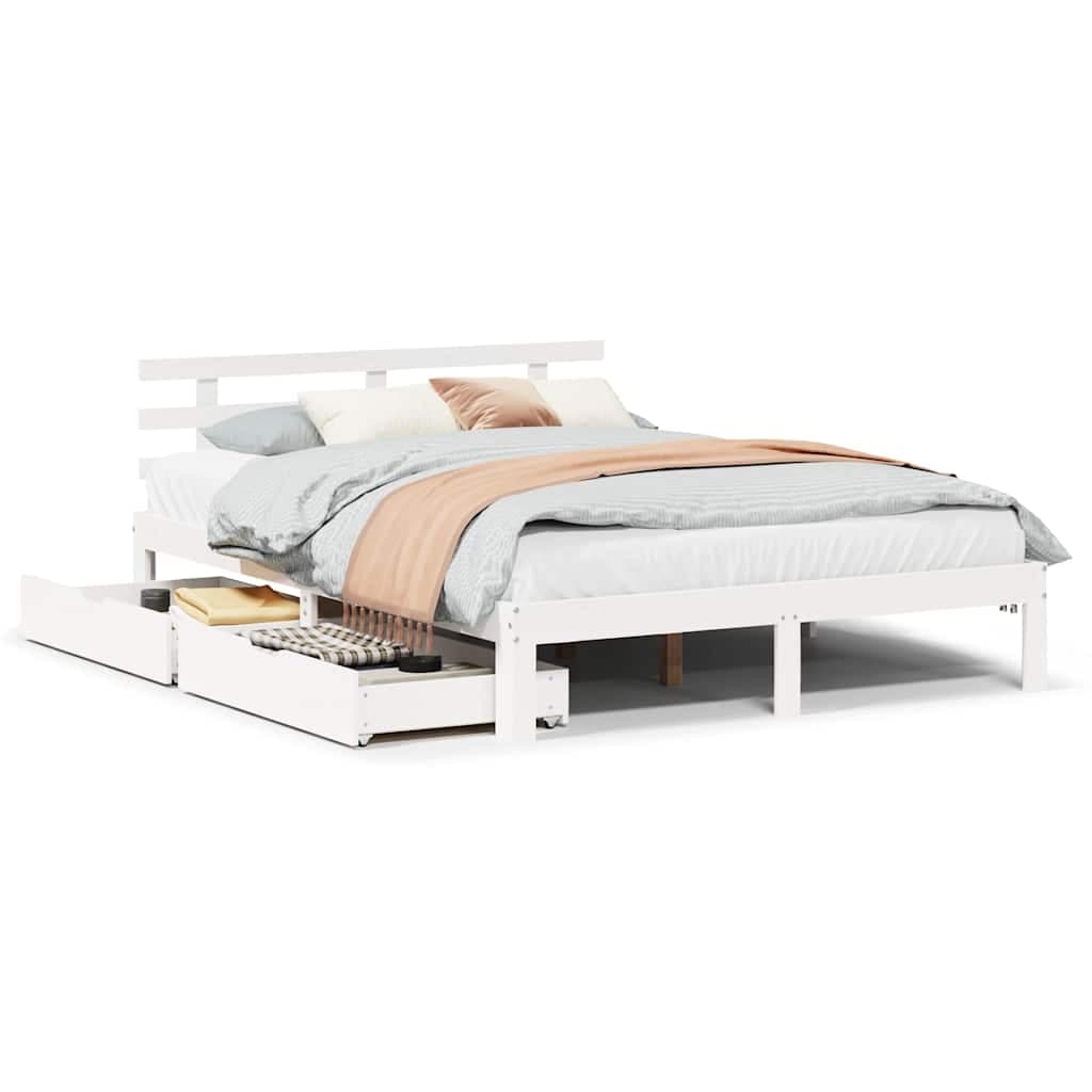 vidaXL Estrutura de Cama com Gavetas 120x200 cm Pinho Maciço Branco - 103191579