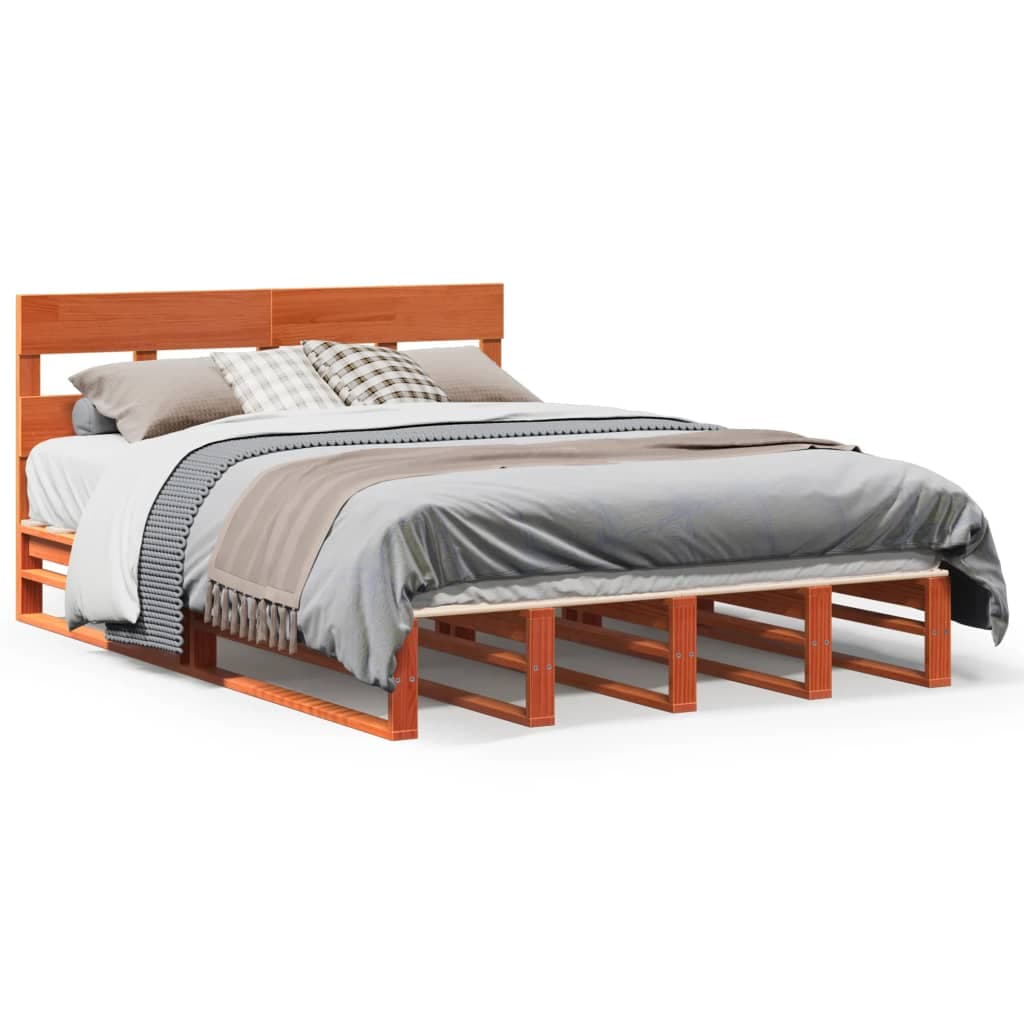 vidaXL Cama sem Colchão 135x190 cm Madeira Pinho Maciça Castanho-mel - 8721102947032