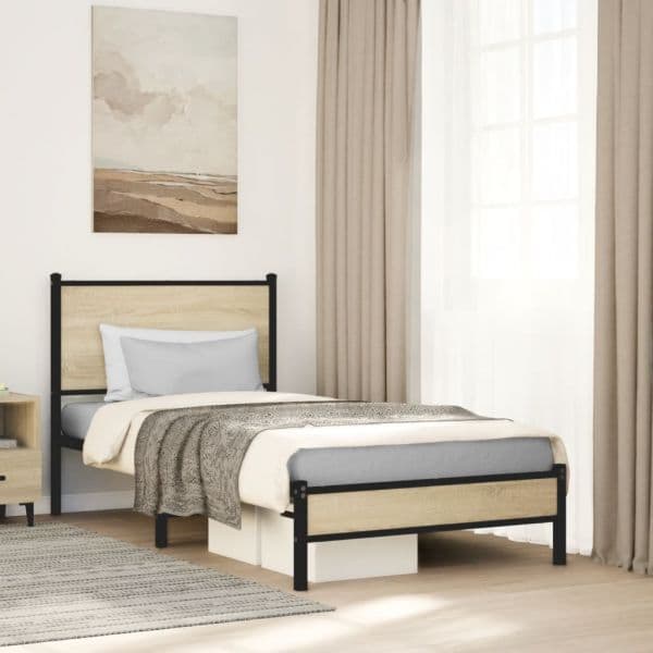 vidaXL Estrutura de Cama sem Colchão 80x200 cm Metal Carvalho Sonoma - 28282356