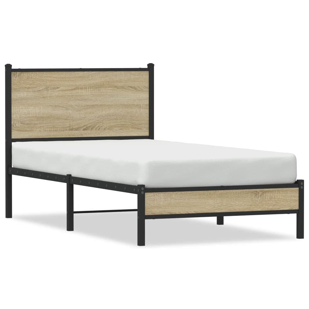 vidaXL Estrutura de Cama sem Colchão 90x190 cm Metal Carvalho Sonoma - 1398695571