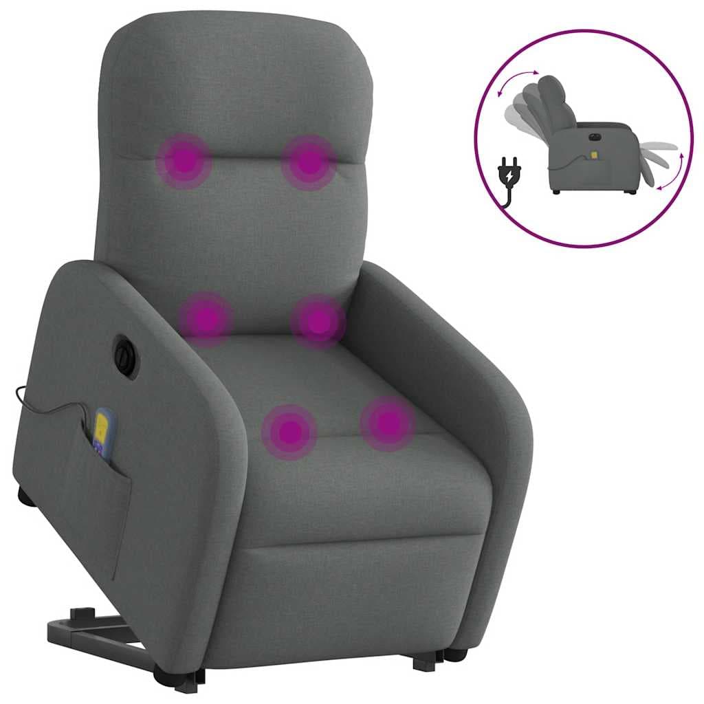 vidaXL Poltrona Elétrica Elevatória Massagens Tecido Cinzento-escuro - 1582242400