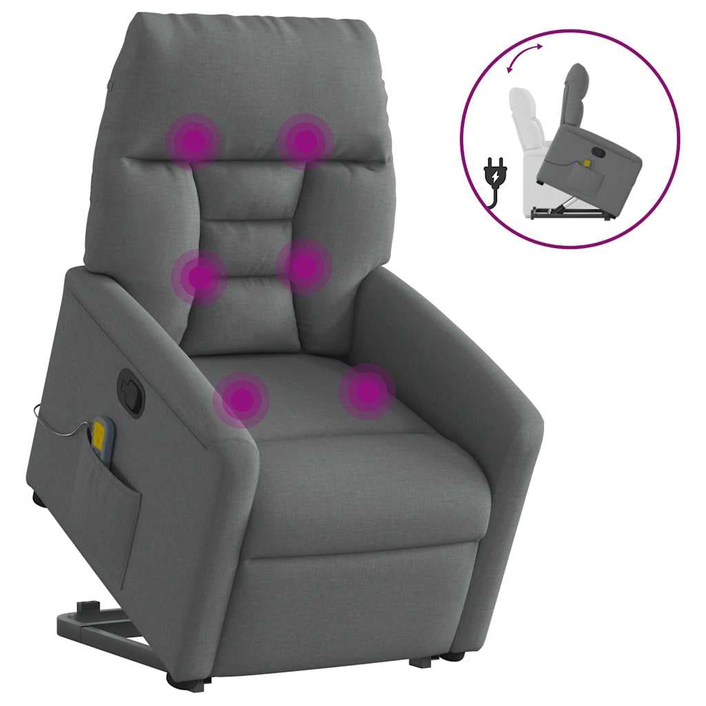 vidaXL Poltrona Elevatória de Massagens Tecido Cinzento-escuro - 975429476