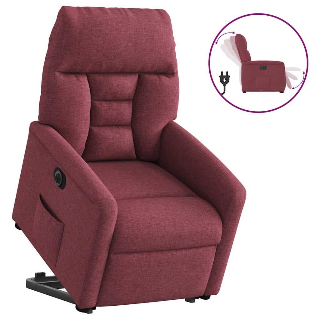 vidaXL Poltrona reclinável elevatória elétrica tecido vermelho-tinto