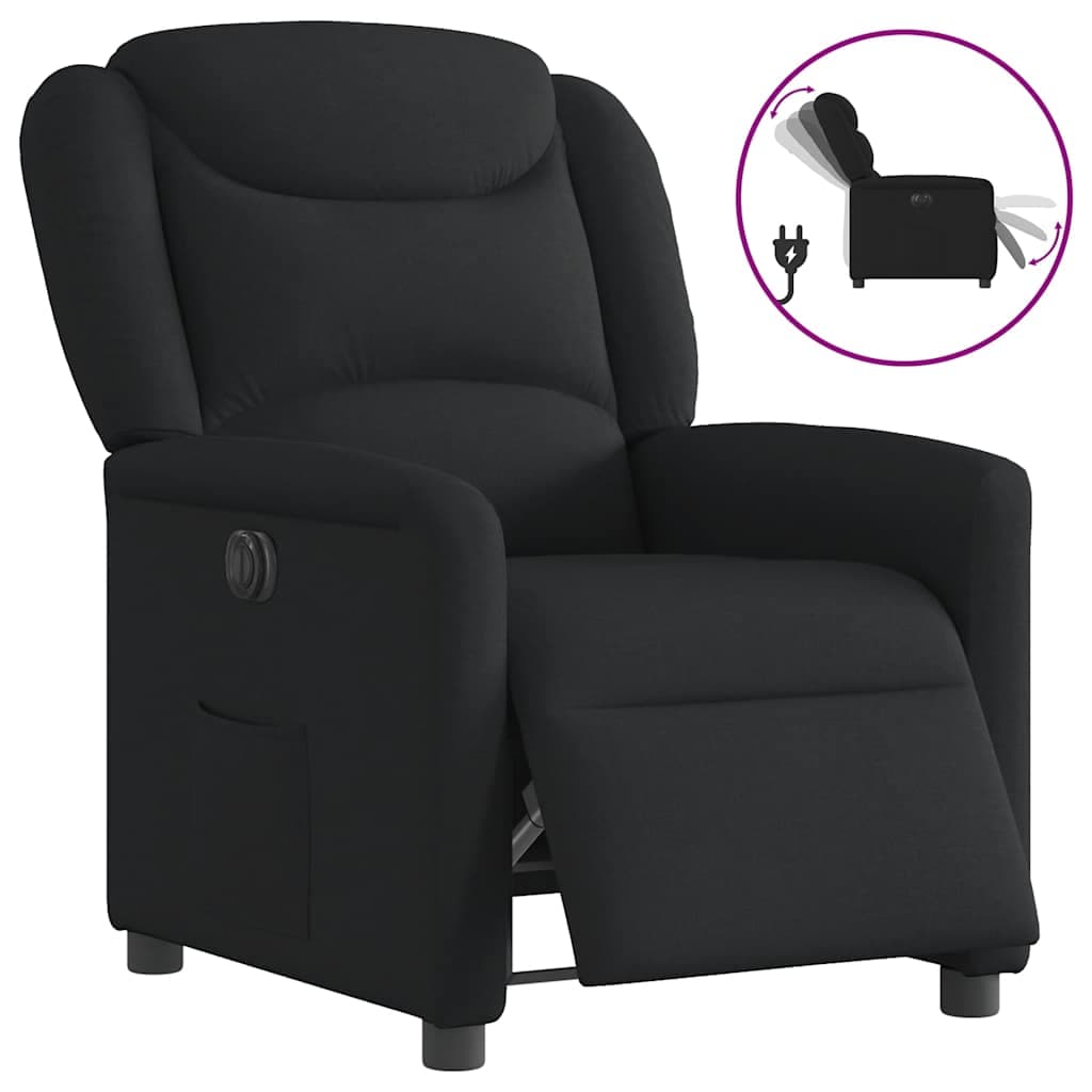 vidaXL Poltrona Elétrica Reclinável Tecido Preto - 1621496351