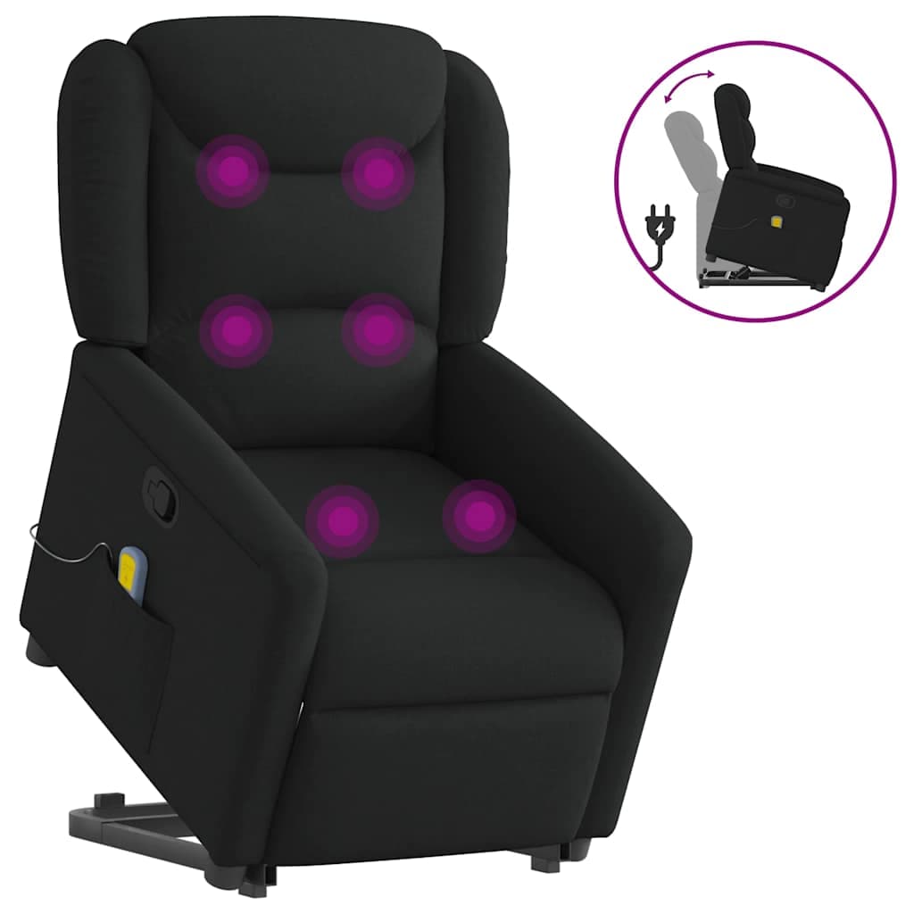 vidaXL Poltrona de massagens reclinável elevatória tecido preto