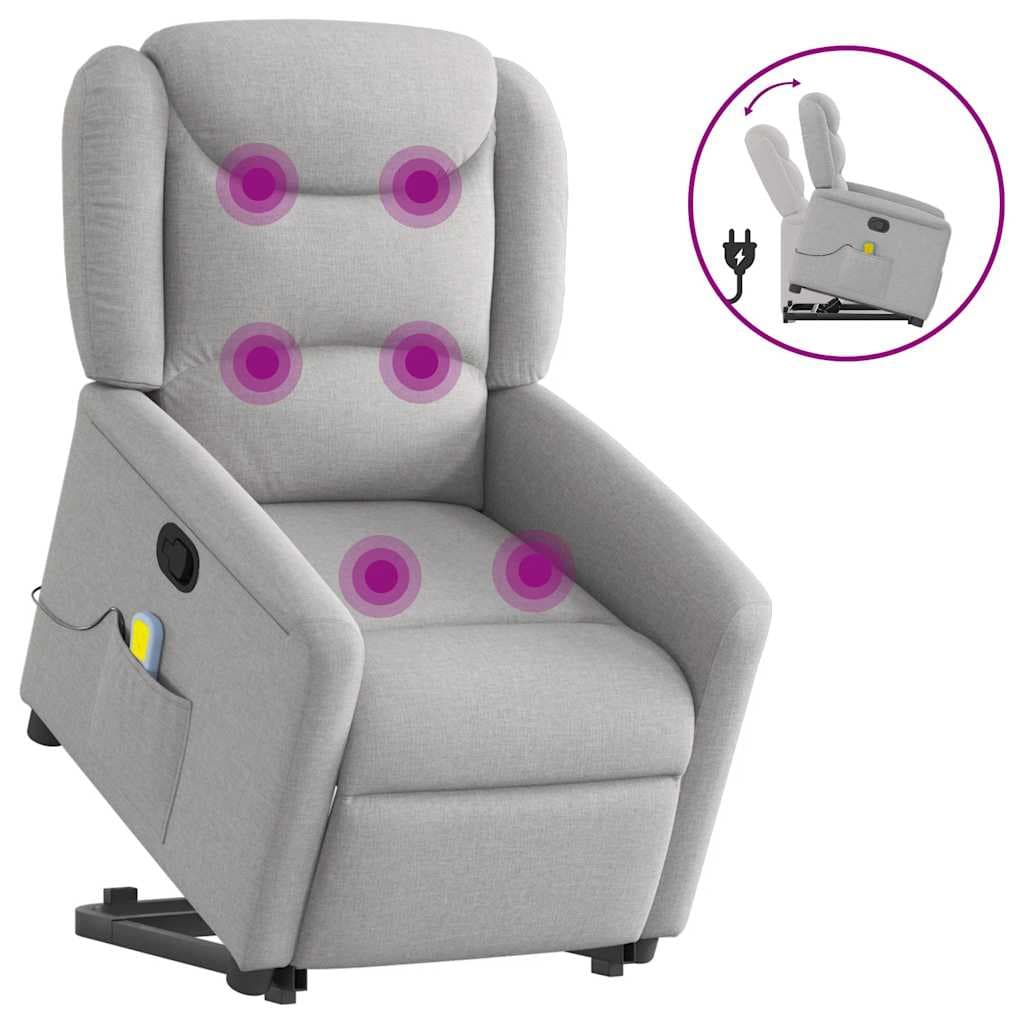vidaXL Poltrona Elevatória de Massagens Tecido Cinzento-nublado - 1154547535
