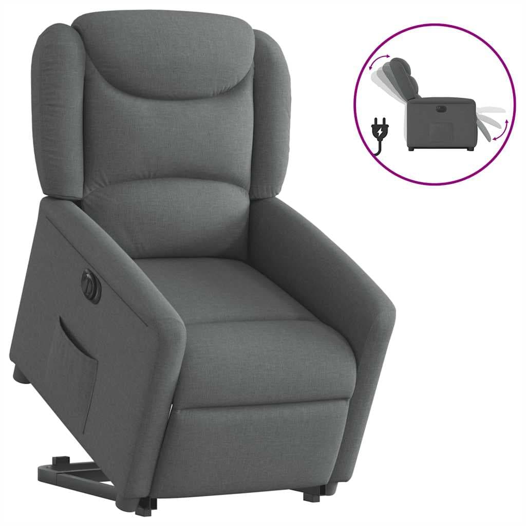 vidaXL Poltrona Reclinável Elevatória Elétrica Tecido Cinzento-escuro - 2914212474