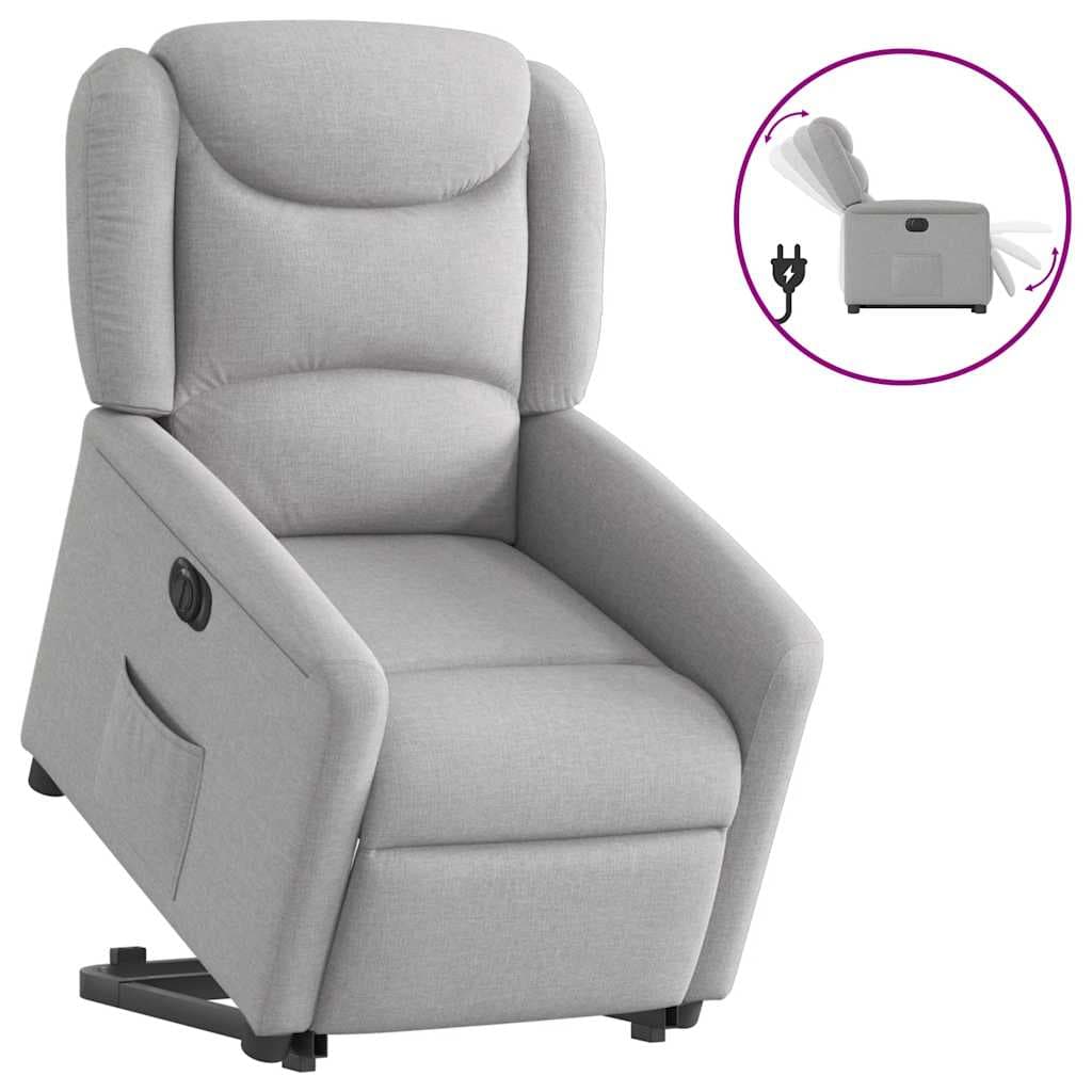 vidaXL Poltrona reclinável elevatória elétrica tecido cinzento-nublado