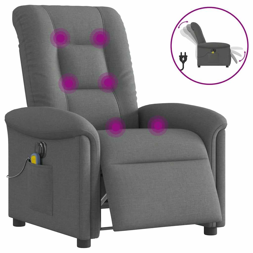 vidaXL Poltrona Reclinável de Massagens Elétrica Tecido Cinza-escuro - 3502550591