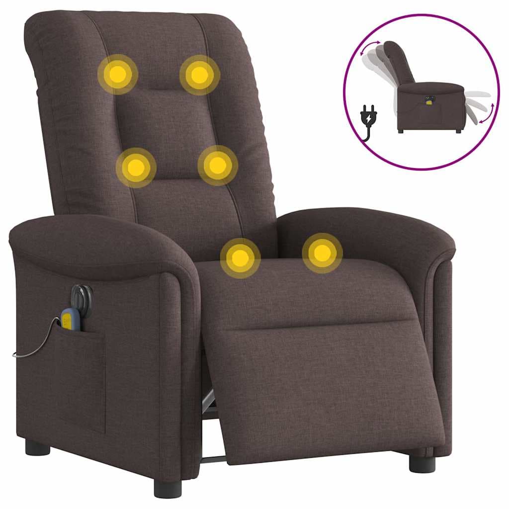 vidaXL Poltrona Reclinável Massagens Elétrica Tecido Castanho-escuro - 3648184852