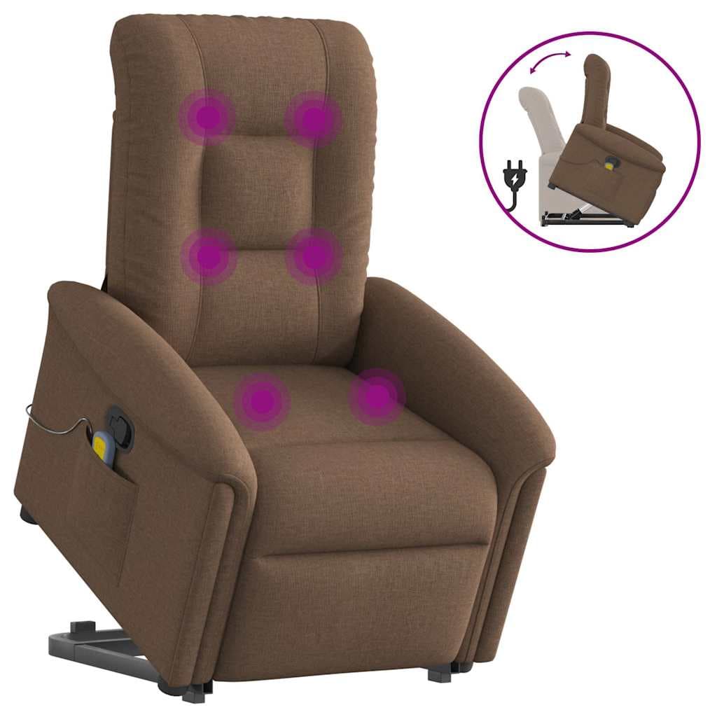 vidaXL Poltrona reclinável massagens tecido castanho