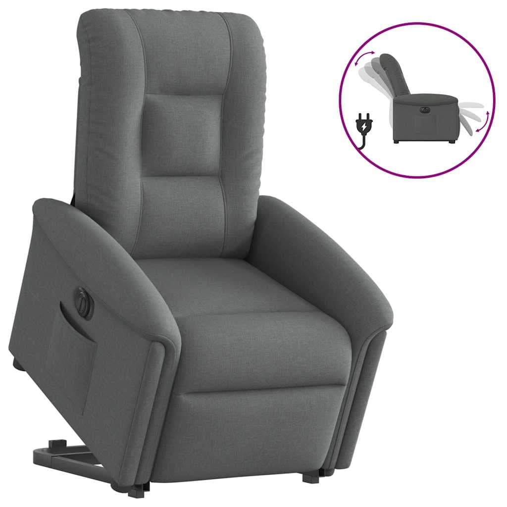 vidaXL Poltrona Reclinável Elevatória Elétrica Tecido Cinzento-escuro - 4226416124