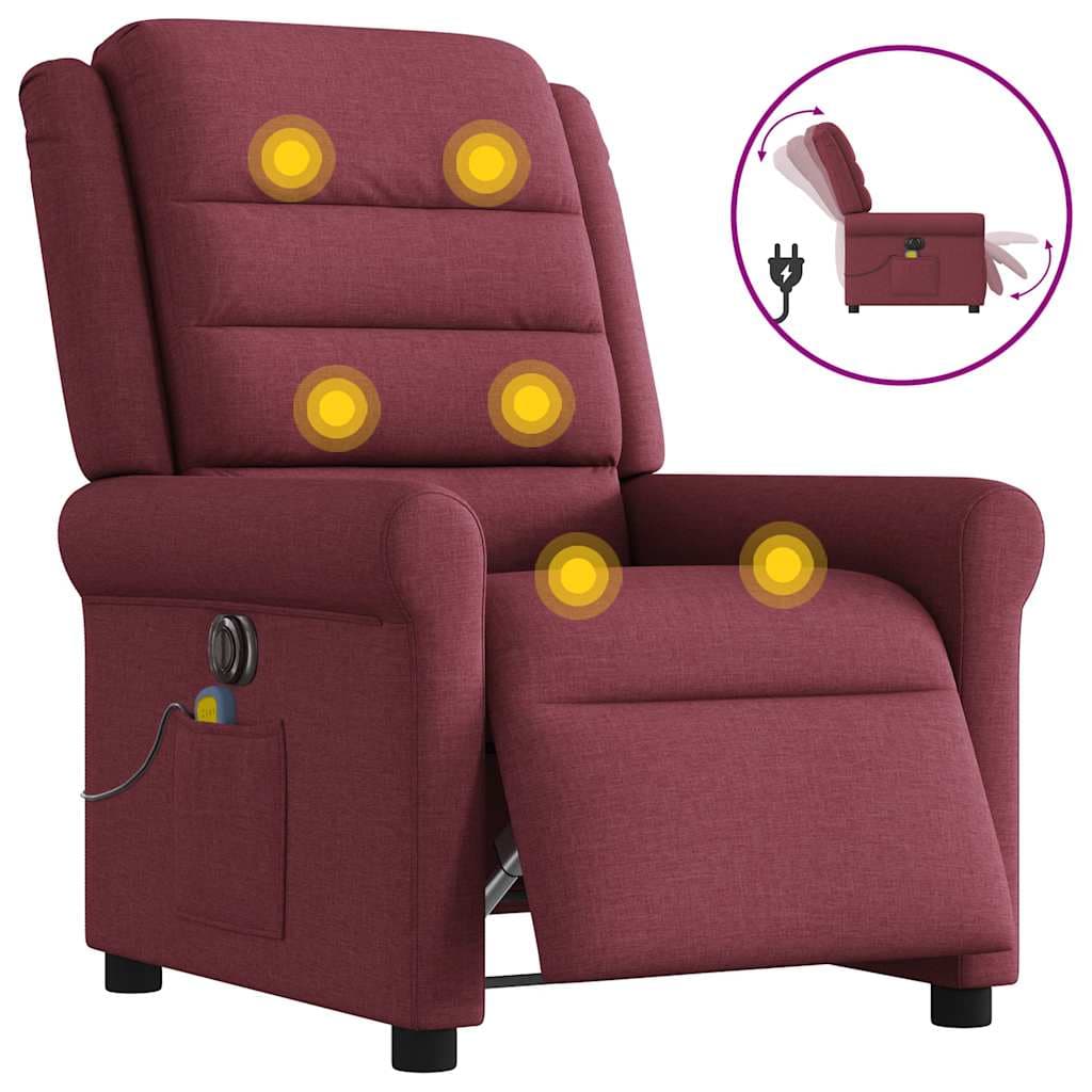vidaXL Poltrona reclinável de massagens elétrica tecido vermelho tinto