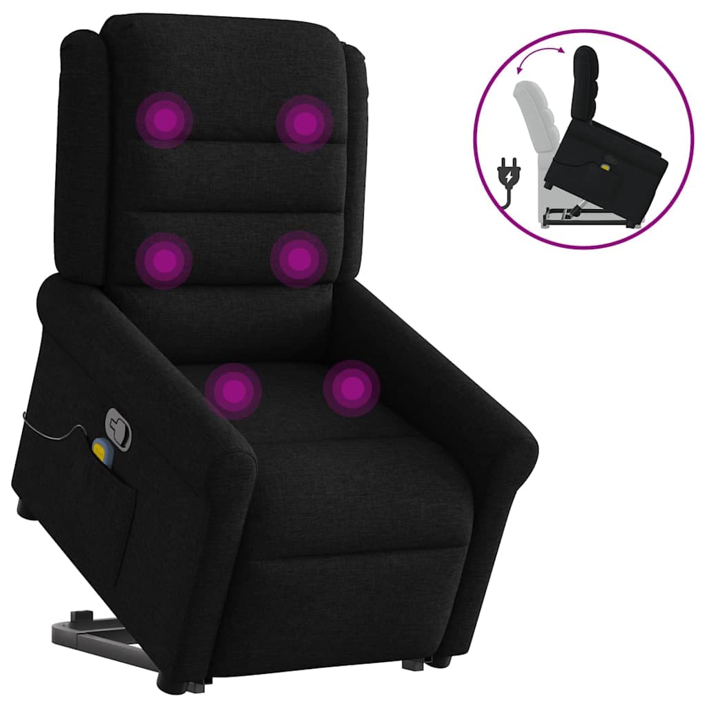 vidaXL Poltrona de Massagens Reclinável Elevatória Tecido Preto - 508899892