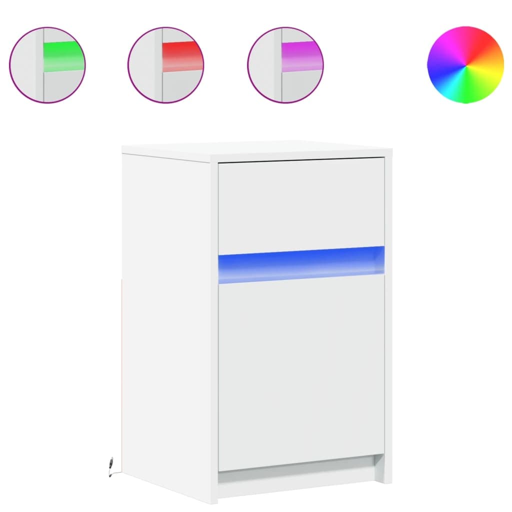 vidaXL Mesa de Cabeceira com Luzes led Derivados de Madeira Branco - 289196742