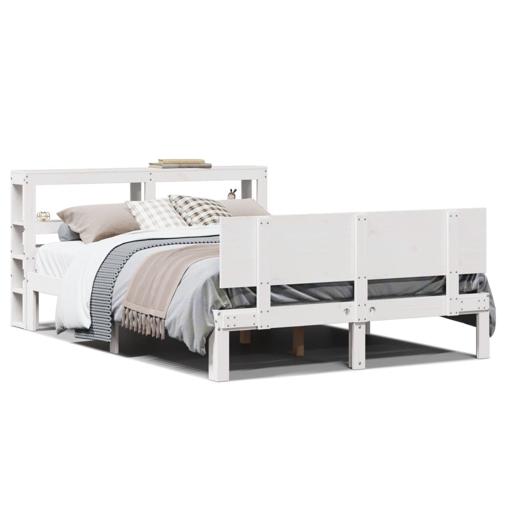 vidaXL Estrutura Cama com Cabeceira 120x190 cm Pinho Maciço Branco - 3484670368