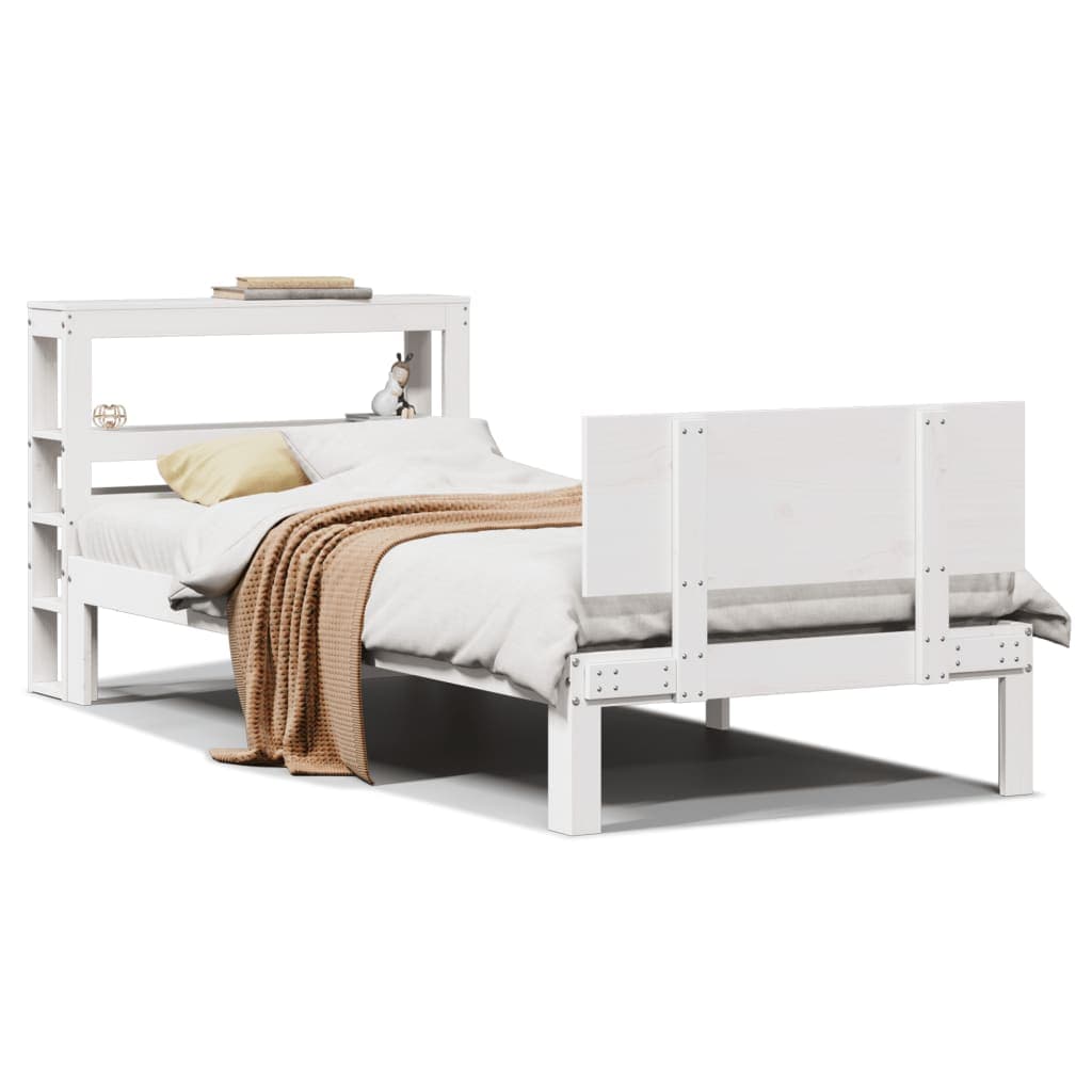 vidaXL Estrutura de Cama com Cabeceira sem Colchão 90x200 cm Branco - 1329987958