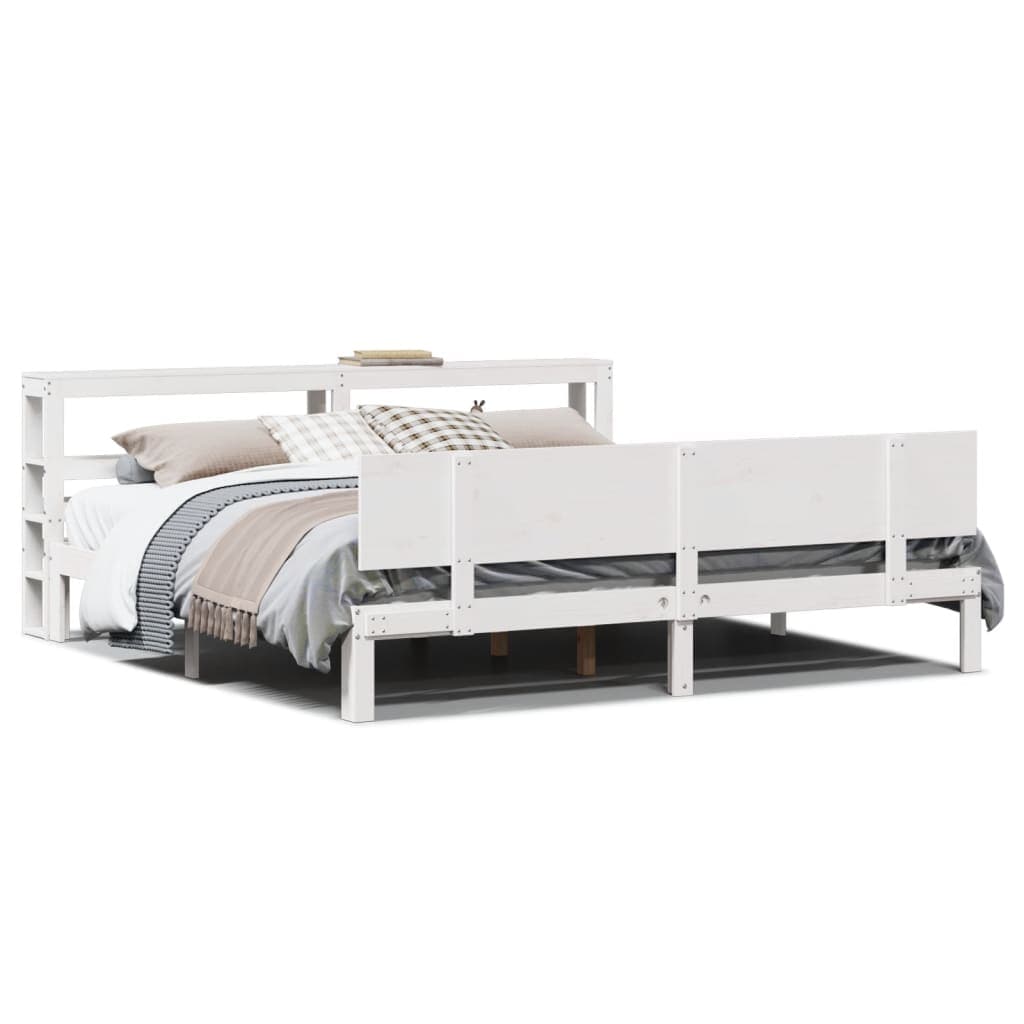 vidaXL Estrutura de Cama com Cabeceira sem Colchão 200x200 cm Branco - 1362162734