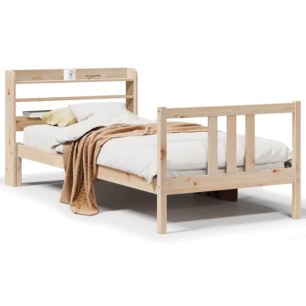 vidaXL Estrutura de cama com cabeceira 75x190 cm pinho maciço