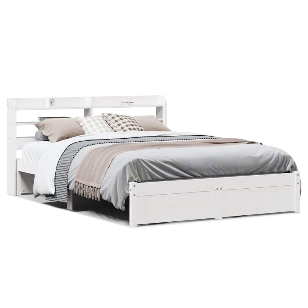 vidaXL Estrutura de cama c/ cabeceira 150x200 cm pinho maciço branco