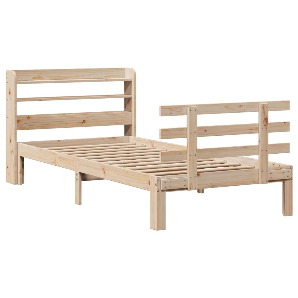vidaXL Estrutura de cama com cabeceira 75x190 cm pinho maciço