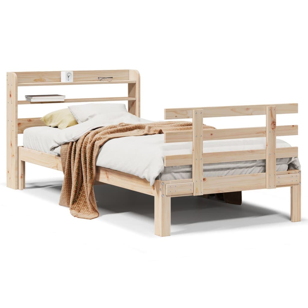 vidaXL Estrutura de cama com cabeceira 90x190 cm pinho maciço